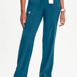 Cherokee Women's Rib Knit Scrub Caribbean Blue Pants by Infinity Size Small